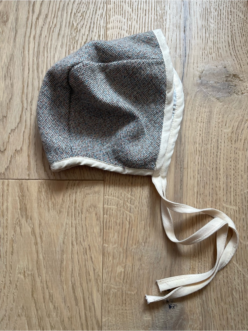 Petite Soul Tweed Textured Gray Baby Bonnet with Cream Trim
